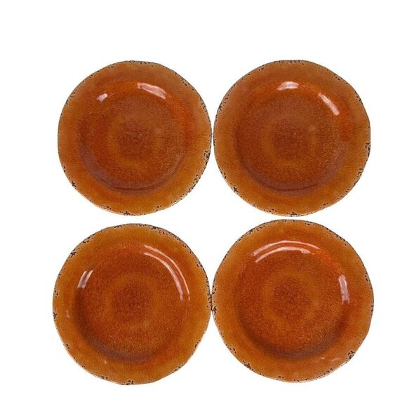 Pier 1 Carmelo Salad Luncheon Plates Set of 4 Orange Crackle Melamine Rustic - Picture 2 of 6